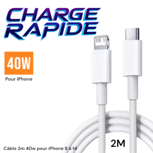 iPhone 8 à 14 - cordon 2 mètres 40w