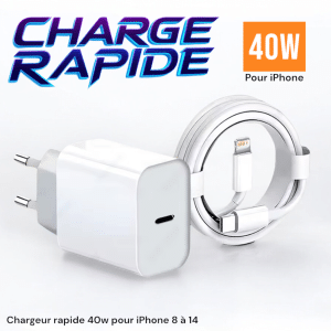 iPhone 8 à 14 Chargeur rapide 40w + câble